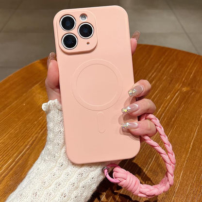 Solid Color Liquid Silicone Magnetic Phone Case with Lanyard, For iPhone 11, For iPhone 11 Pro