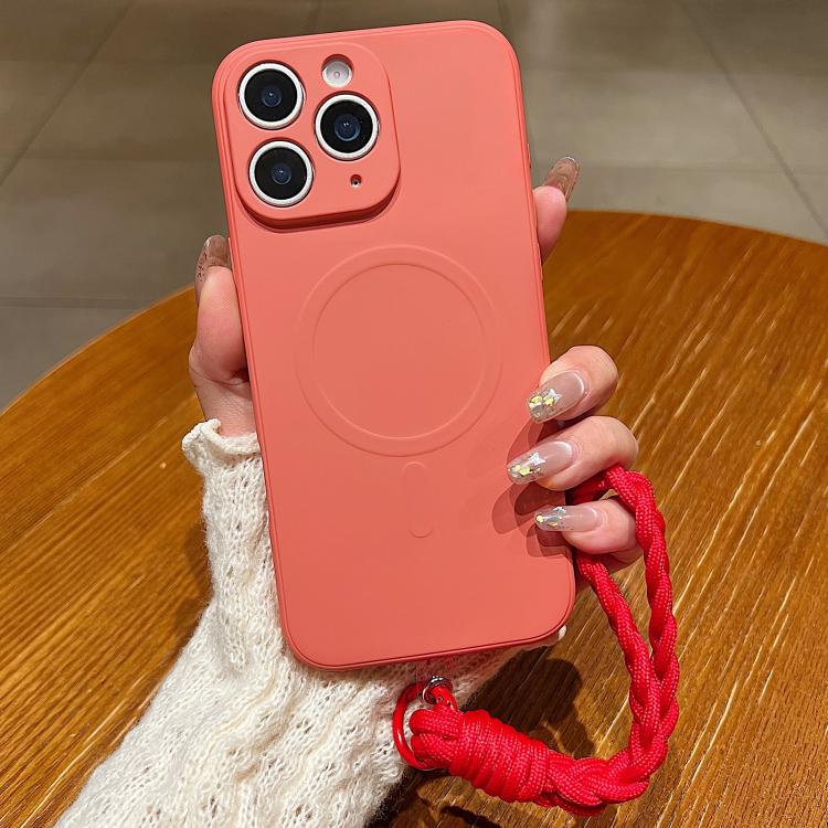 Solid Color Liquid Silicone Magnetic Phone Case with Lanyard, For iPhone 11, For iPhone 11 Pro