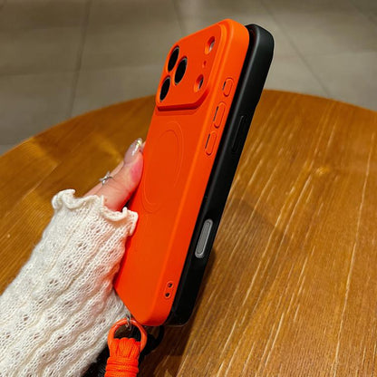 Solid Color Liquid Silicone Magnetic Phone Case with Lanyard, For iPhone 11, For iPhone 11 Pro