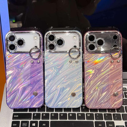 Plating Ripples Texture Wristband Holder TPU Phone Case with Lens Film, For iPhone 13