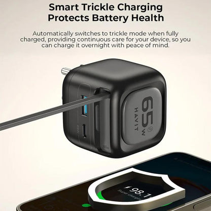Havit UC253 65W 3 in 1 GaN Travel Charger with Type-C Retractable Cable, UC253(EU Plug)