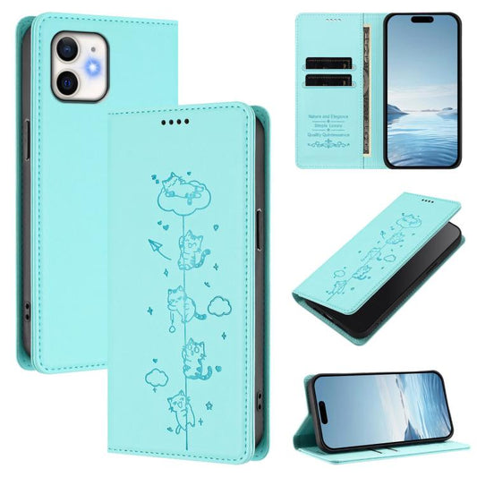 Cute Cats Embossed Magnetic RFID Vegan Leather Phone Case, For iPhone 12 / 12 Pro, For iPhone 11 Pro Max, For iPhone 11, For iPhone 11 Pro