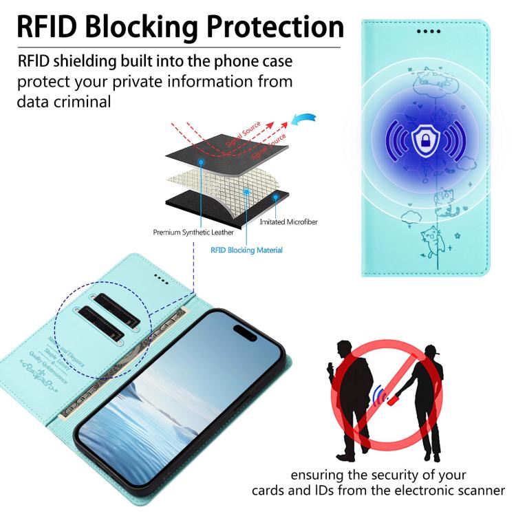 Cute Cats Embossed Magnetic RFID Vegan Leather Phone Case, For iPhone 12 / 12 Pro, For iPhone 11 Pro Max, For iPhone 11, For iPhone 11 Pro