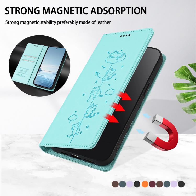 Cute Cats Embossed Magnetic RFID Vegan Leather Phone Case, For iPhone 12 / 12 Pro, For iPhone 11 Pro Max, For iPhone 11, For iPhone 11 Pro