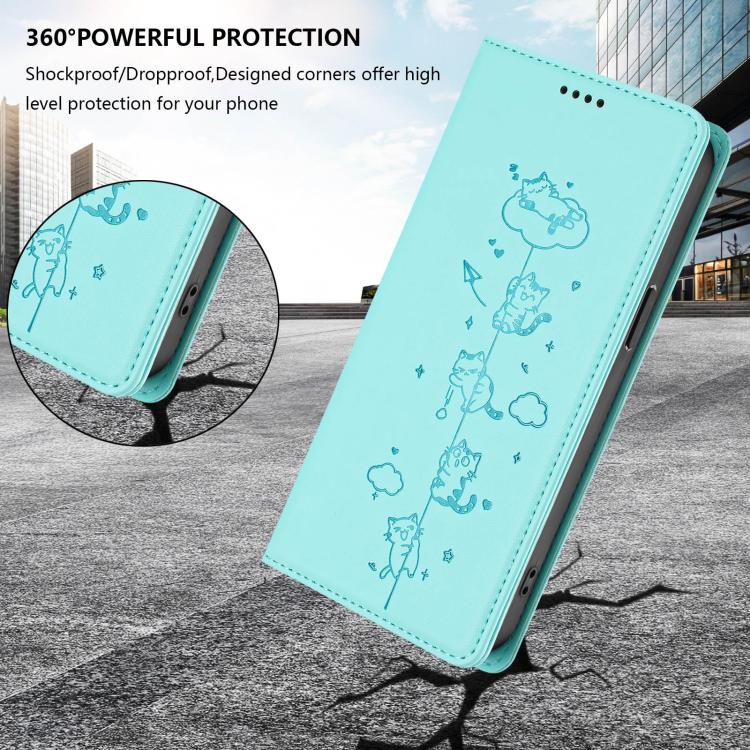 Cute Cats Embossed Magnetic RFID Vegan Leather Phone Case, For iPhone 12 / 12 Pro, For iPhone 11 Pro Max, For iPhone 11, For iPhone 11 Pro