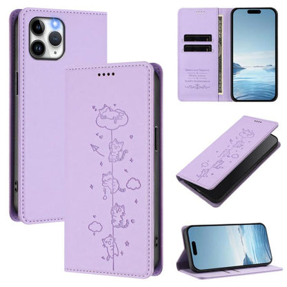 Cute Cats Embossed Magnetic RFID Vegan Leather Phone Case, For iPhone 12 / 12 Pro, For iPhone 11 Pro Max, For iPhone 11, For iPhone 11 Pro