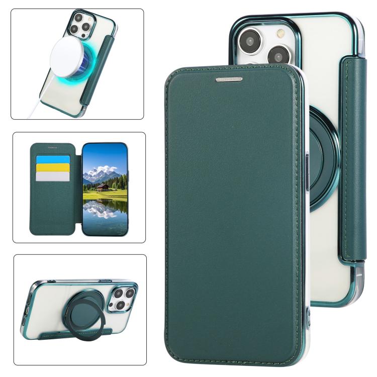 Ultra-thin Rotation Holder Magnetic Plating Vegan Leather Phone Case, For iPhone 12 / 12 Pro, For iPhone 12 Pro Max