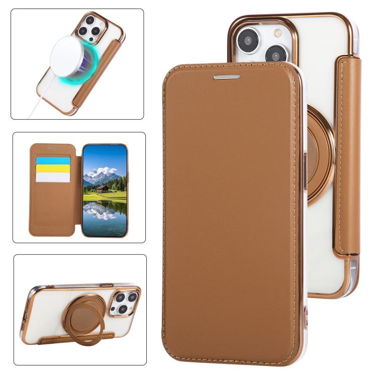 Ultra-thin Rotation Holder Magnetic Plating Vegan Leather Phone Case, For iPhone 12 / 12 Pro, For iPhone 12 Pro Max
