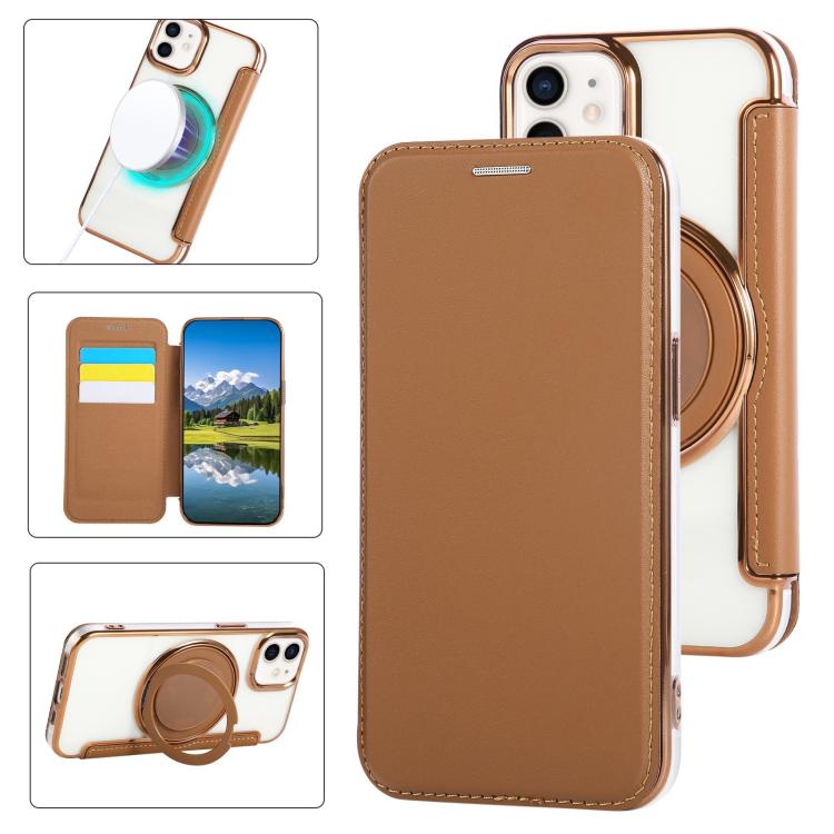 Ultra-thin Rotation Holder Magnetic Plating Vegan Leather Phone Case, For iPhone 12 / 12 Pro, For iPhone 12 Pro Max
