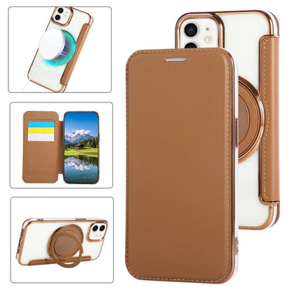 Ultra-thin Rotation Holder Magnetic Plating Vegan Leather Phone Case, For iPhone 12 / 12 Pro, For iPhone 12 Pro Max