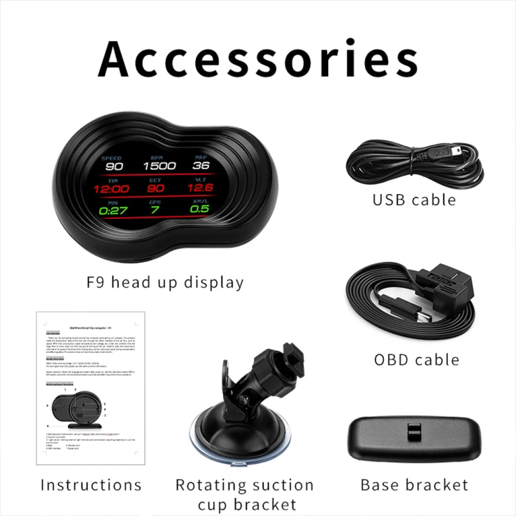 F9 OBD2 + GPS Modo HUD para Carro Exibição de Velocidade/Temperatura da Água/Voltagem, F9 OBD2 GPS