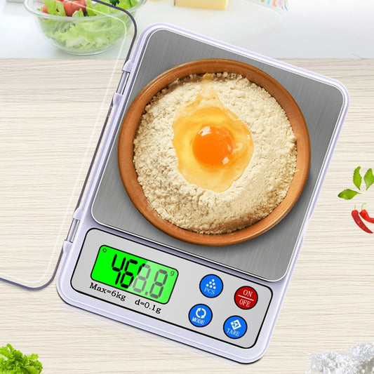Balança de cozinha digital portátil de alta precisão MH-555, 6 kg x 0,1 g, com ecrã LCD de 2,2 polegadas, 6000 g/0,1 g