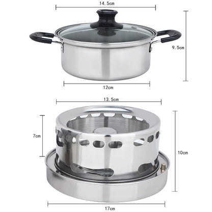 Portable Outdoor Stainless Steel Wick Alcohol Stove Single Small Pot Set, Size: 14cm, Size: 14cm
