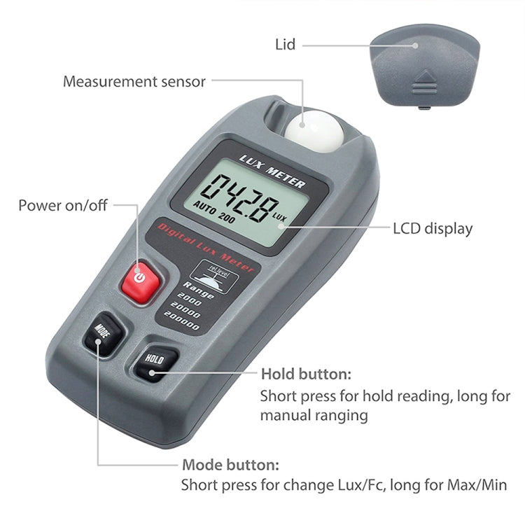 MT-30 LCD Portable Digital Light Lux Meter for Factory / School / House Various Occasion, Range: 0.1-200,000 Lux, MT-30