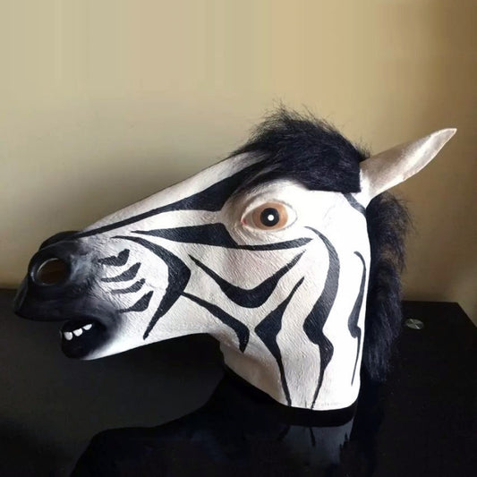 Popular Pretty Halloween Mask Masquerade Emulsion Horse Head Zebra Mask for Men and Women, Zebra