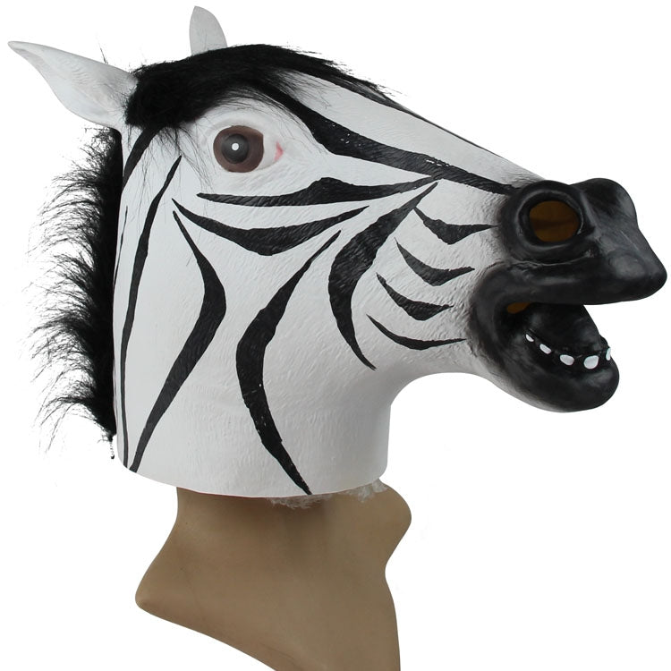 Popular Pretty Halloween Mask Masquerade Emulsion Horse Head Zebra Mask for Men and Women, Zebra