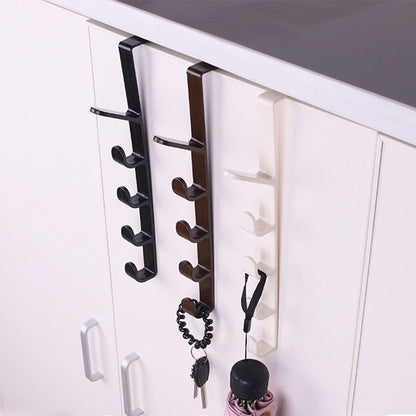4pcs Multifunctional Vertical Style Bathroom Kitchen Wall Door Wardrobe Hanger Umbrella Clothes Towel Hook with 5 Hooks, Random Color Delivery