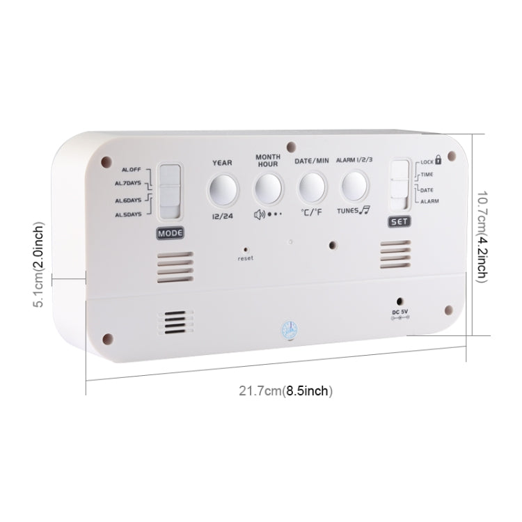 Multi-functional Large Screen LED Digital Music Alarm Clock with Time / Week / Temperature / Calendar Display & Remote Control, DC 5V, Music Alarm Clock