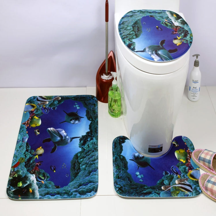 European and American Style Underwater World Printing Pattern Toilet Mat Three-piece Suit