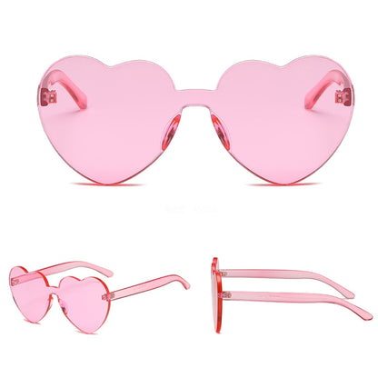 Heart Shape Rimless UV400 Sunglasses for Women, S8018 Blue, S8018 Watermelon Red, S8018 Purple, S8018 Transparent, S8018 Yellow, S8018 Dark Red, S8018 Pink, S8018 Green, S8018 Grey