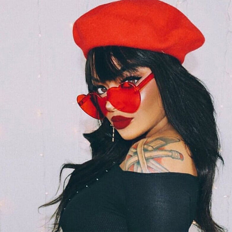 Heart Shape Rimless UV400 Sunglasses for Women, S8018 Blue, S8018 Watermelon Red, S8018 Purple, S8018 Transparent, S8018 Yellow, S8018 Dark Red, S8018 Pink, S8018 Green, S8018 Grey