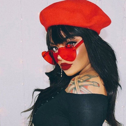 Heart Shape Rimless UV400 Sunglasses for Women, S8018 Blue, S8018 Watermelon Red, S8018 Purple, S8018 Transparent, S8018 Yellow, S8018 Dark Red, S8018 Pink, S8018 Green, S8018 Grey