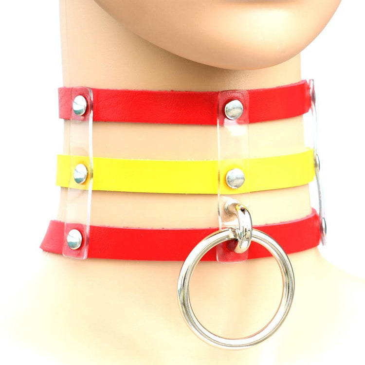 Harajuku Fashion Punk Gothic Rivets Collar Hand 3-rows Caged Leather Collar Necklace, (Red+Dark Blue+Red), DHXQ, (Red), Pink, (Silver), (Green), (Red+Yellow+Red), (White+Dark Blue+Red), (Baby Blue), (Gold), (Baby Blue+White+Baby Blue), (Red+White+Green...