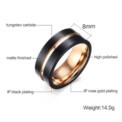 Europe and America Style Men Classic Ring Pure Tungsten Carbide Hand-brushed Rose Gold Plating Ring, Size: 12, Diameter: 21.5mm, Perimeter: 67.5mm, Size: 12