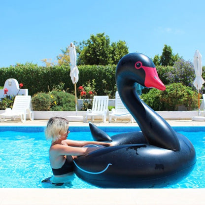 Swan Shaped Inflatable Floating Swimming Safety Pool Ring, Inflated Size: 110cm, 110cm Swan Black, 110cm Swan White