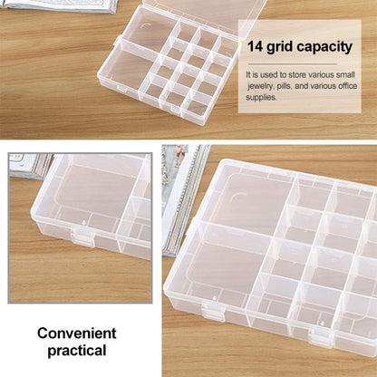 Plastic Organizer Container Storage Box 14 Slots Adjustable Divider Removable Grid Compartment for Jewelry Earring Fishing Hook Small Accessories, 14 Slots