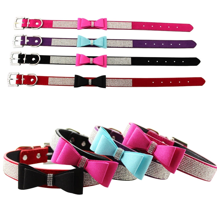 Flocking Diamond Studded Bowknot Pet Collar Dog Collar Pet Products, Size: S, 1.5 * 37cm, Size: S