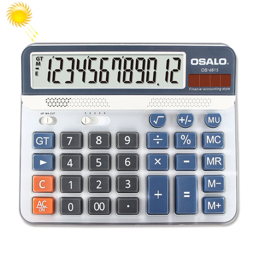 OSALO OS-6815 12 Digits Desktop Calculator Solar Energy Dual Power Calculator, OS-6815