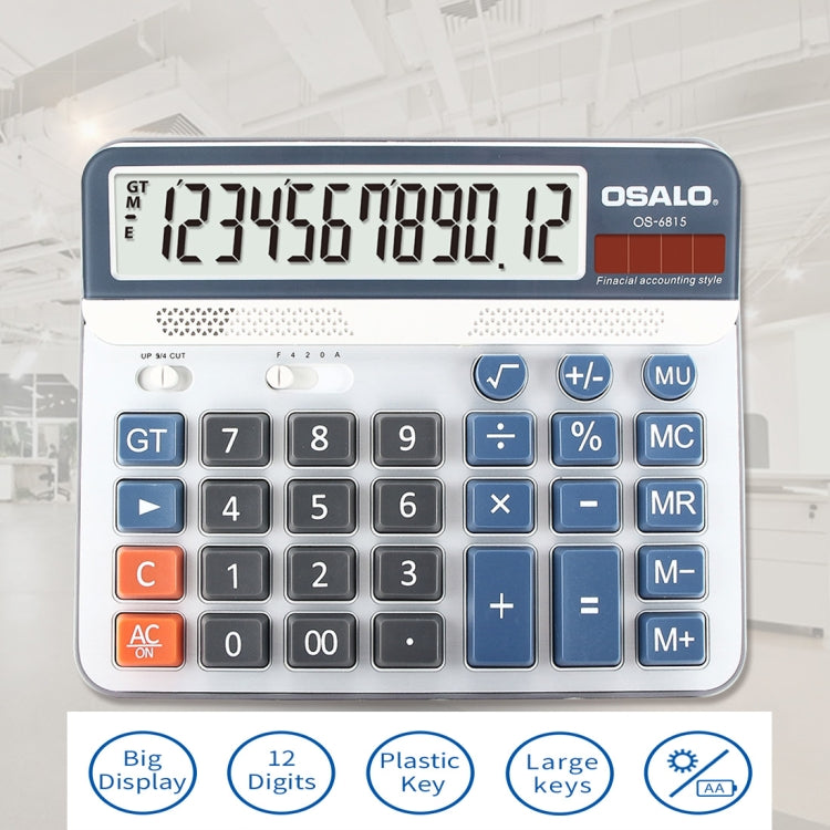 OSALO OS-6815 12 Digits Desktop Calculator Solar Energy Dual Power Calculator, OS-6815