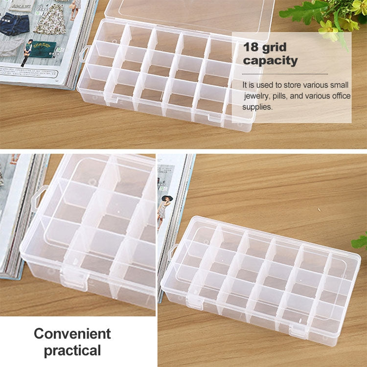Plastic Organizer Container Storage Box 18 Slots Removable Grid Compartment for Jewelry Earring Fishing Hook Small Accessories, 18 Slots