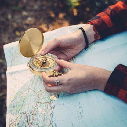 Portable Brass Pocket Camping Hiking Golden Luminous Display Compass Navigation Outdoor Activities Pointing Guide, G50