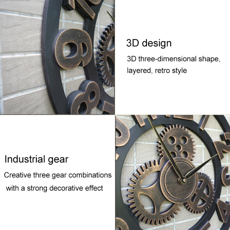 Retro Wooden Round Single-sided Gear Clock Number Wall Clock, Diameter: 50cm, Number 50cm