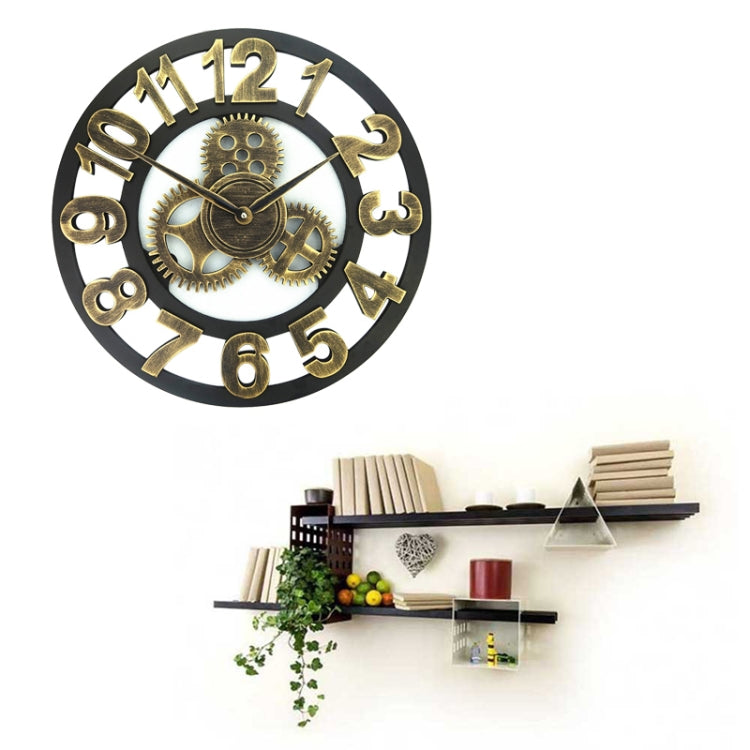Retro Wooden Round Single-sided Gear Clock Number Wall Clock, Diameter: 50cm, Number 50cm