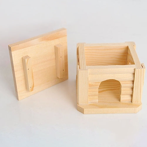 Pet Flat Roof Wooden House Hut Pets Cage for Small Animal Rabbit Hamster, Flat Roof Wooden House