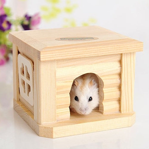 Pet Flat Roof Wooden House Hut Pets Cage for Small Animal Rabbit Hamster, Flat Roof Wooden House