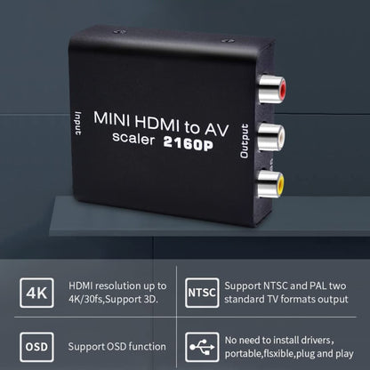 Convertidor de señal de vídeo compuesto Mini HDMI a AV/CVBS, Mini HDMI a AV/CVBS