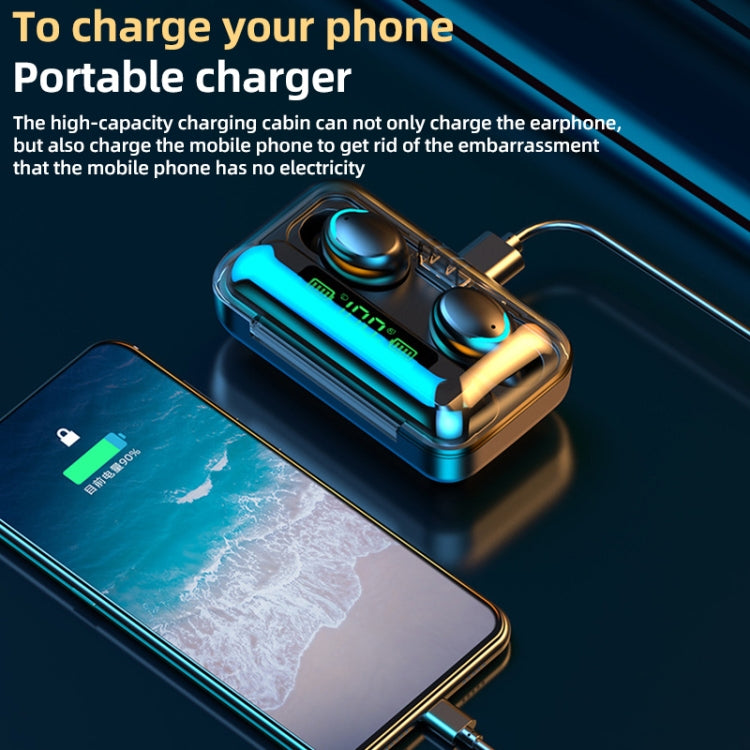 F9-5C LED Light + Digital Display Noise Reduction Bluetooth Earphone with Hand Strap, F9-5C LED Light with Strap Black, F9-5C LED Light with Strap White