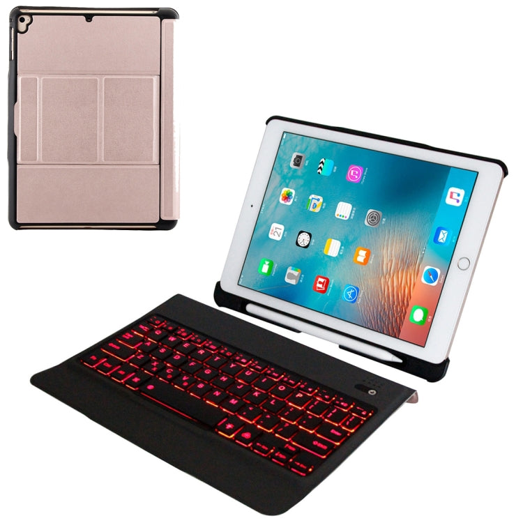 Funda T-201D con teclado ultrafino Bluetooth 3.0 desmontable y textura de piel de cordero para iPad Air, Air 2 y iPad Pro de 9,7 pulgadas, compatible con múltiples ángulos y retroiluminación.