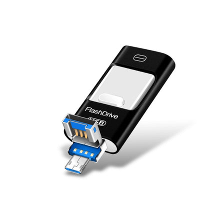 Pen drive de metal de 128 GB com ligações USB 3.0, 8 pinos e micro USB, compatível com Android, iPhone e computadores.