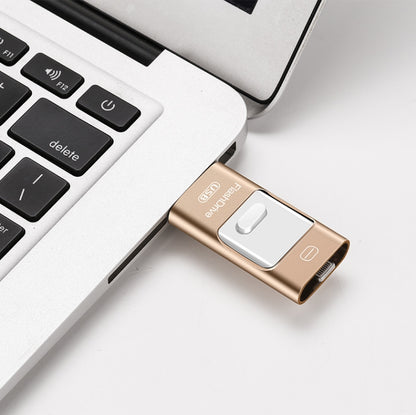 Pen drive de metal de 128 GB com ligações USB 3.0, 8 pinos e micro USB, compatível com Android, iPhone e computadores.