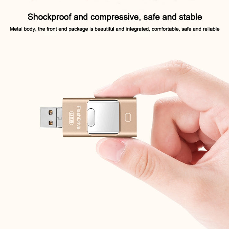 Pen drive de metal de 128 GB com ligações USB 3.0, 8 pinos e micro USB, compatível com Android, iPhone e computadores.