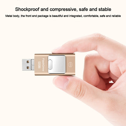 Pen drive de metal de 128 GB com ligações USB 3.0, 8 pinos e micro USB, compatível com Android, iPhone e computadores.