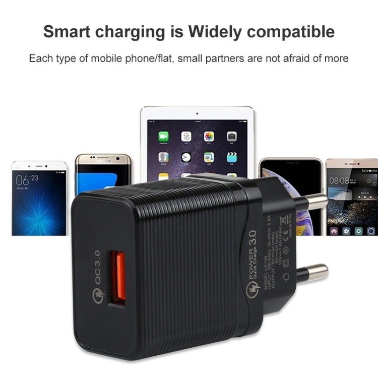 LZ-728 2 in 1 18W QC 3.0 USB Interface Travel Charger + USB to 8 Pin Data Cable Set, EU Plug, Cable Length: 1m, with 8 Pin Cable