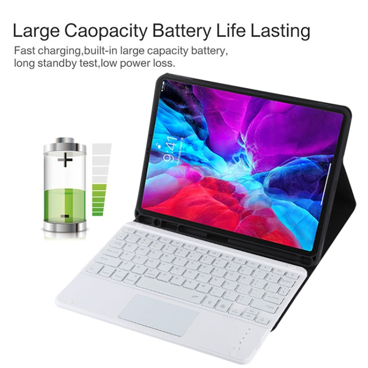TG11BCS Detachable Bluetooth White Keyboard Microfiber Leather Tablet Case for iPad Pro 11 inch (2020), with Backlight & Touchpad & Pen Slot & Holder, White Keyboard