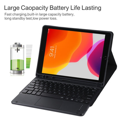 TG-102BCS Detachable Bluetooth Black Keyboard + Microfiber Leather Tablet Case for iPad 10.2 inch / iPad Air (2019), with Touch Pad & Backlight & Pen Slot & Holder, Black Keyboard