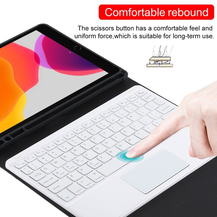TG-102BC Detachable Bluetooth White Keyboard + Microfiber Leather Tablet Case for iPad 10.2 inch / iPad Air (2019), with Touch Pad & Pen Slot & Holder, White Keyboard
